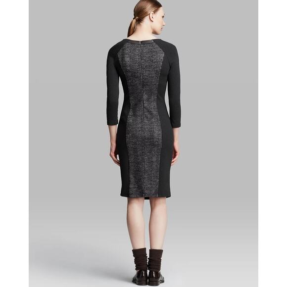 Max Mara Weekend Romina Wool Jersey Dress Houndstooth Long Sleeve Gray, Medium - Picture 2 of 5